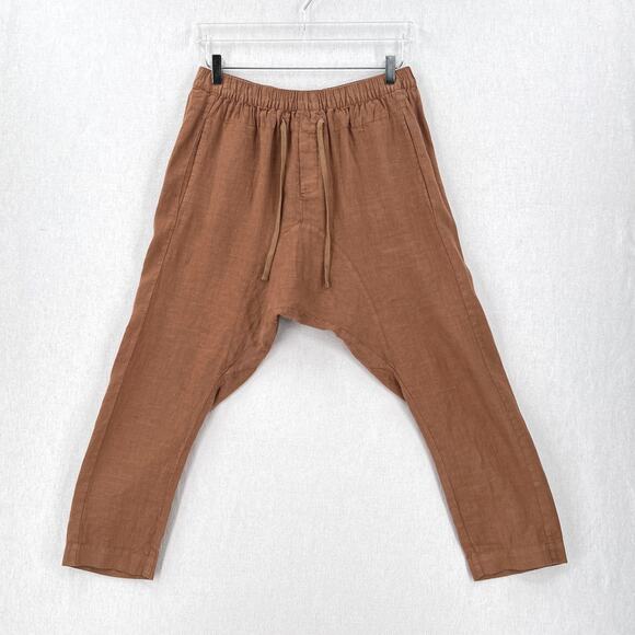 ENZA COSTA French Linen Drawcord Droprise Pants Womens Medium Brown Drop Crotch - Picture 7 of 16